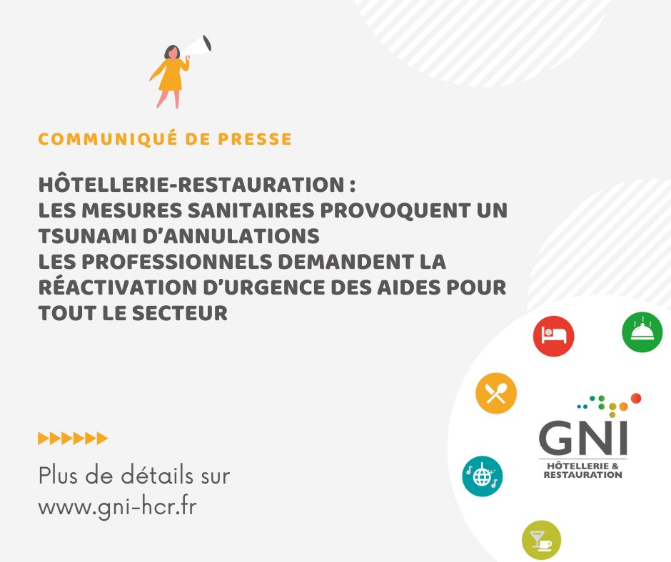 📢 [Communiqué de presse]
#Hotellerie #Restauration : les mesures sanitaires provoquent un tsunami d'annulations 
Les professionnels demandent la réactivation d'urgence des aides pour tout le secteur
A lire 👉 bit.ly/3EKlARi