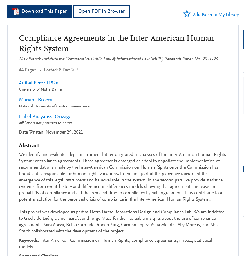 MPILheidelberg's tweet image. Compliance agreements are often overlooked in the #InterAmericanSystem of #HumanRights. In #MPIL Research Paper No. 2021-26 @aperezli, @MarianaBrocca, &amp;amp; @isabela_orizaga document their emergence &amp;amp; role, and how they increase probabilities of compliance

👉 shorturl.at/dnCG4