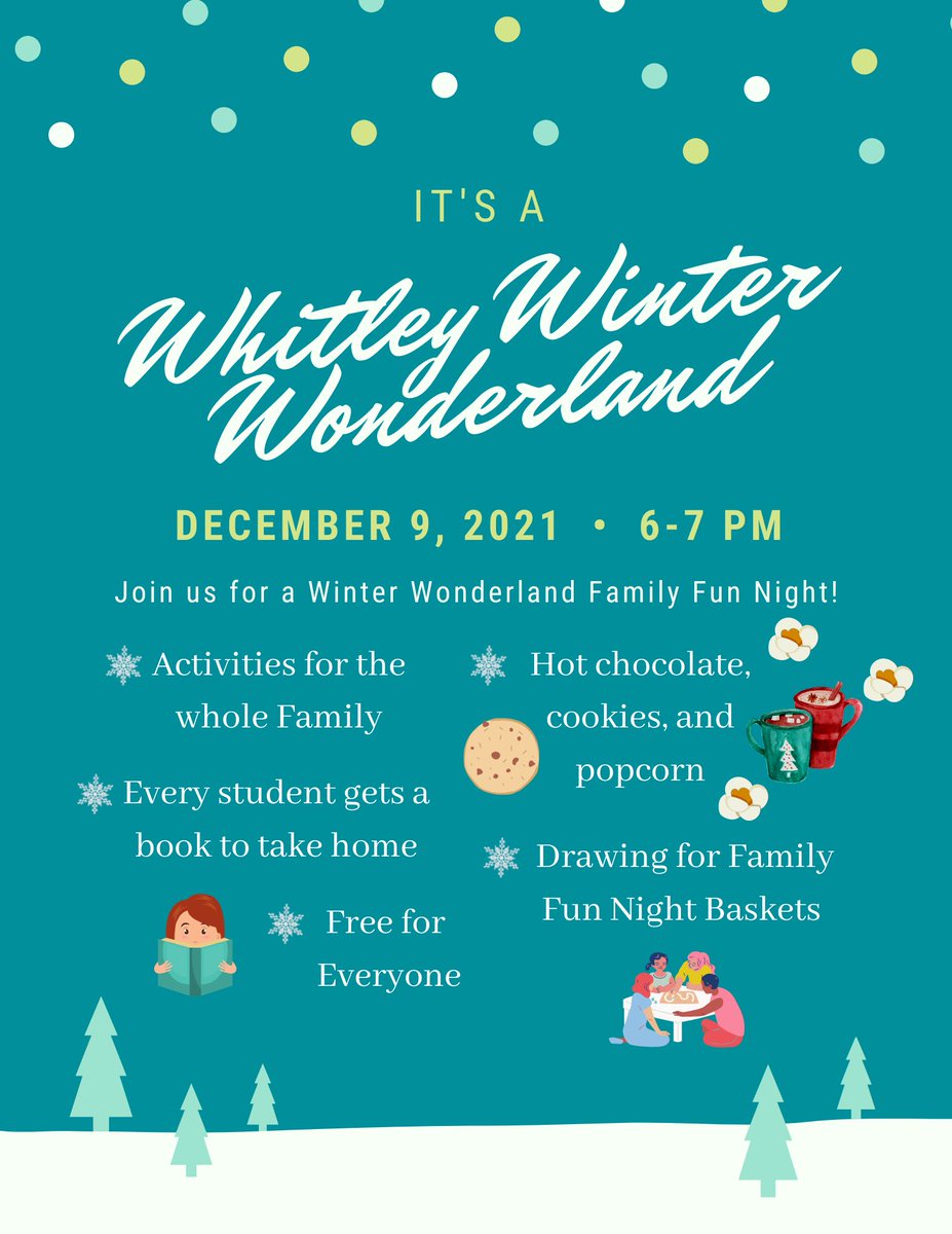 WhitleyRoadES's tweet photo. Tonight’s the night! We can’t wait to see you at Whitley’s Winter Wonderland! 6-7. Join us for some fun reading activities, popcorn, hot chocolate, and cookies, and BOOKS! Earn a free book by completing activities. The KISD Bookmobile will be here as well! #celebratekisd https://t.co/KLvQgAPPXV