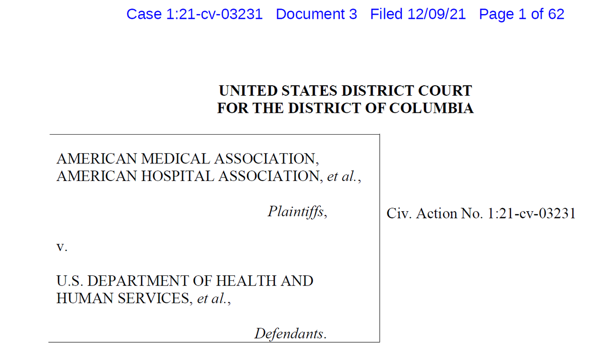 EdGainesIII's tweet photo. @AmerMedicalAssn @ahahospitals @UMass @renownhealth &amp; 2 individual #NC based anesthesiologists sue @HHSGov et al in fed. ct. in DC seeking immediate injunctive relief re: the #NoSurprisesAct Sept. Interim Final Rule or in the alternative summary judgment by 3/1/22--it's on! https://t.co/Wlr8ZfrXDw
