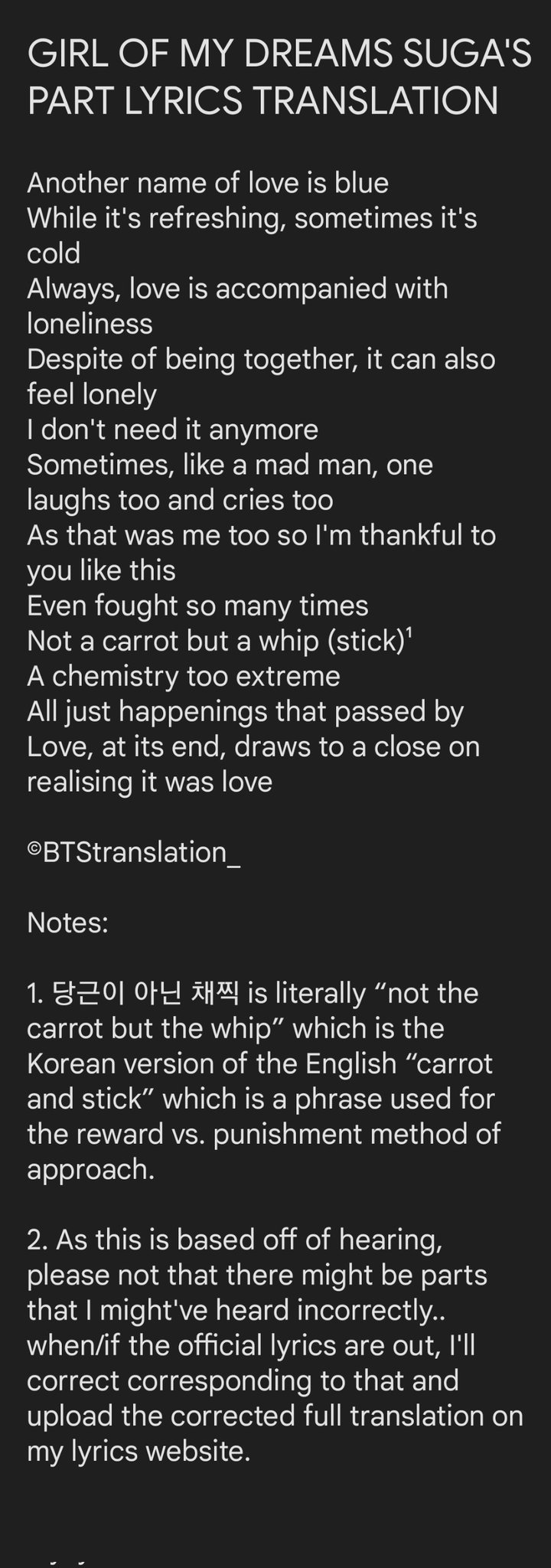 Sel Girl Of My Dreams Suga S Part Lyrics Translation Girlofmydreamsftsuga Girlofmydreams Suga Yoongi Bts Twt T Co The7syrswb Twitter