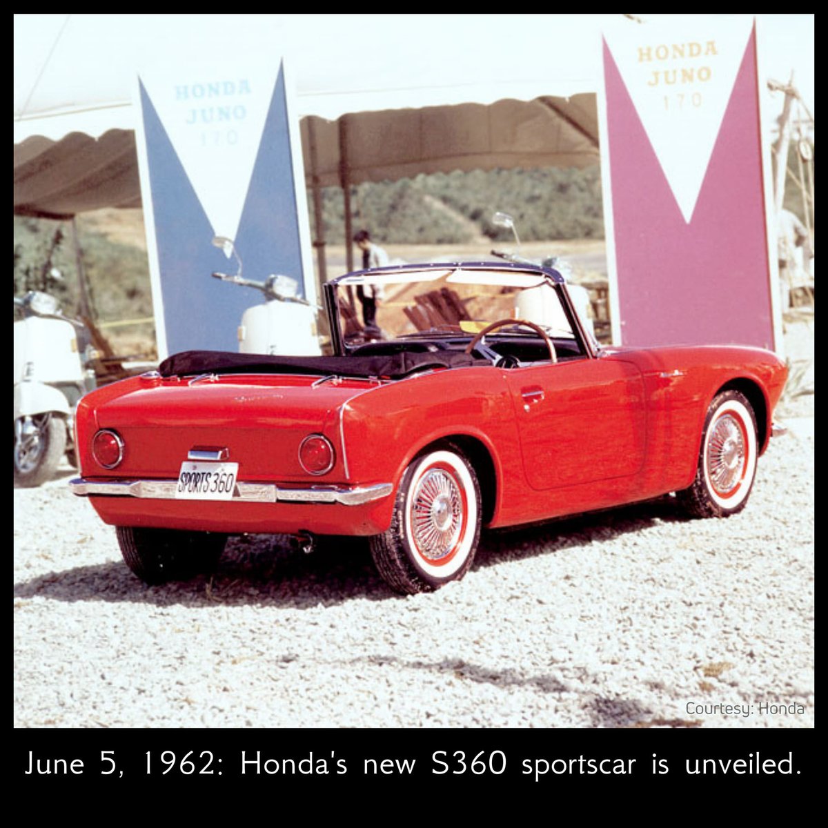 wheaton_honda's tweet photo. 🚗 THROWBACK 🚗

June 5, 1962: Honda makes its first foray into the automotive world!

The S360 is unveiled at the 11th National Honda Meeting General Assembly with Soichiro Honda taking it for a test drive in front of a large crowd.

#wheatonhonda #honda #throwbackthursday #yeg https://t.co/rRSYJPf0Et
