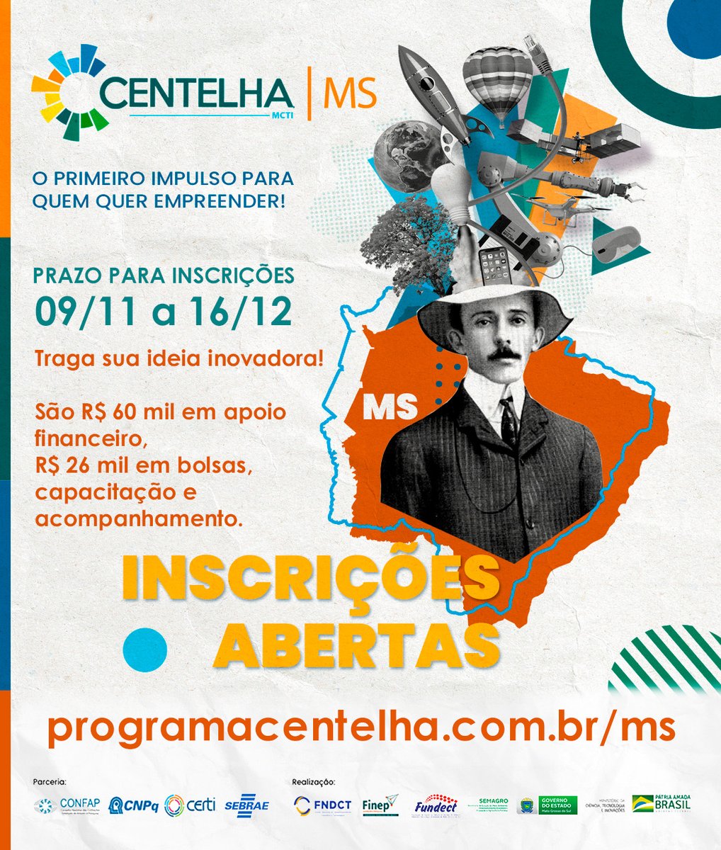 UEMSoficial's tweet image. Tem uma ideia inovadora e quer transformá-la em um negócio de sucesso? Então chegou a sua hora!!

Inscrições até 16/12 no site programacentelha.com.br/ms

#GovernoMS #Semagro #Fundect #MCTI #Finep #CNPq