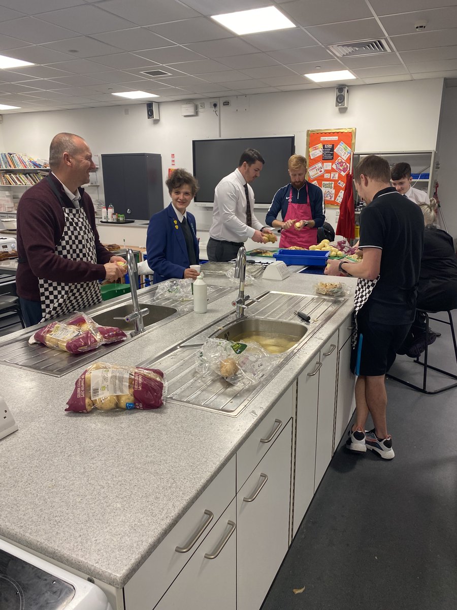 HighfieldLA's tweet photo. Bill's Staff Kindness Kitchen is open!  Our Head Girl and Head Boy have come to supervise! Smells delicious.  Proud to be cooking 150 meals for @amazinggraze57 This festive period bring some light and joy into your community. #Service #LeadingMyCommunity https://t.co/CZEm4wJoiJ