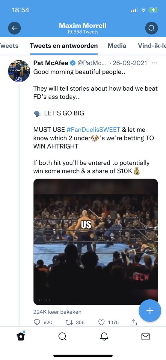 MaximTNB14's tweet photo. @PatMcAfeeShow Major congrats on the news! Good things happen to good people remember that! I first started watching during covid for some good vibes/laughs. All the way from the Netherlands! This is a screenshot of the first tweet I interacted with you guys back in September. #pmsfanduelfamily https://t.co/7aGuRNcpRr