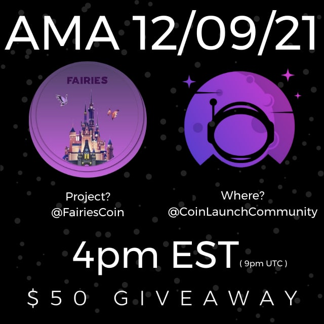 CoinLaunchAMA's tweet photo. $Fairies is a BEP 20 & ERC 20 token for the P2E NFT game.
Proj: @fairiescoin
Where? https://t.co/lVFvB3l5hv
https://t.co/WzngyaPZTv
#fairiestoken #CLM #nftart #NFT https://t.co/Adg2VpCtvL