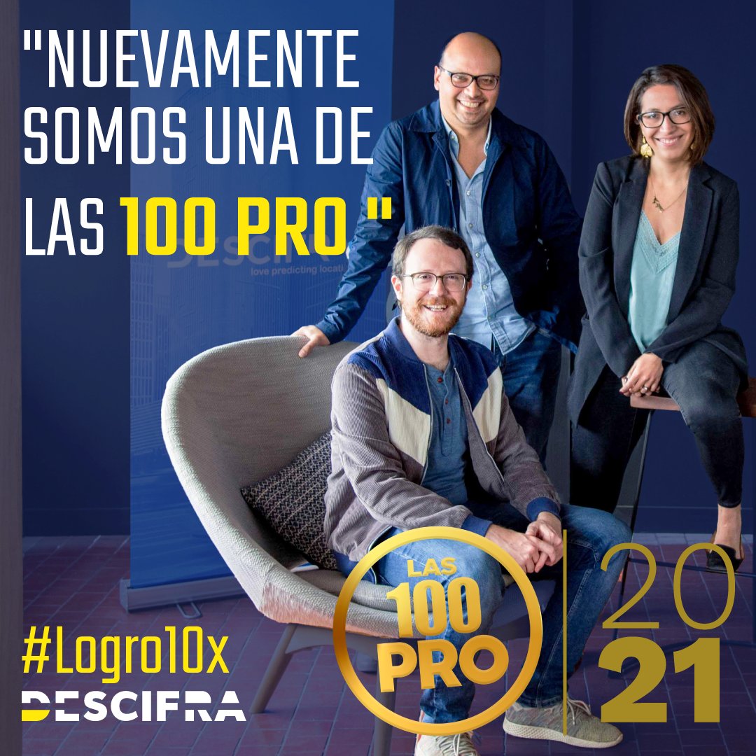 DESCIFRA's tweet photo. #Logro10x: Estamos muy orgullosos de haber sido incluidos por segundo año consecutivo en la lista de #Las100Pro por parte de @pronetworkmx  🙌🚀 

Consulta la lista 👉 https://t.co/bPzQFx9XI9

#startups #negocios #empresasmexicanas #empresas https://t.co/byv8wiISrb
