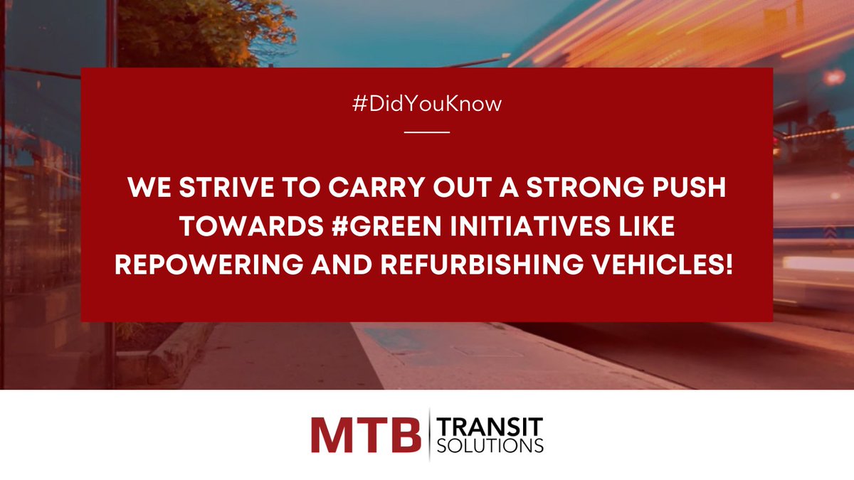 #DidYouKnow?

At MTB Transit, we strive to carry out a strong push towards #green initiatives like repowering and refurbishing vehicles!

Learn more about our innovation in municipal transit here: ow.ly/Ulmw50H4Uup

 #Transit #BusRefurbishment #BusRepair #Sustainability #EV