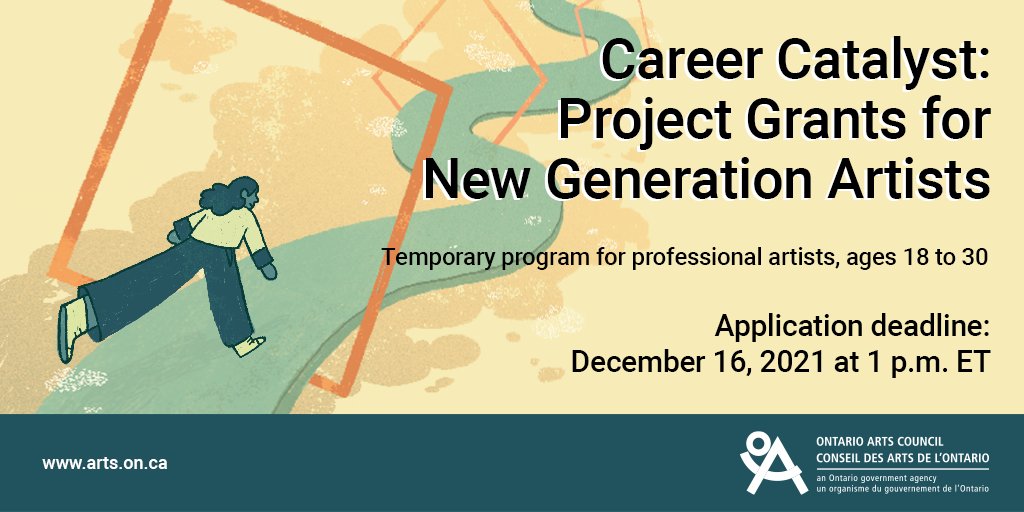 OAC’s one-time program for new generation artists (18-30) prioritizes the following artists: Indigenous, racialized, Francophone, Deaf or with a disability and artists who live outside of Toronto. 
Apply by 1 p.m. next Thursday, December 16, 2021. ow.ly/2Ncn50H74IY