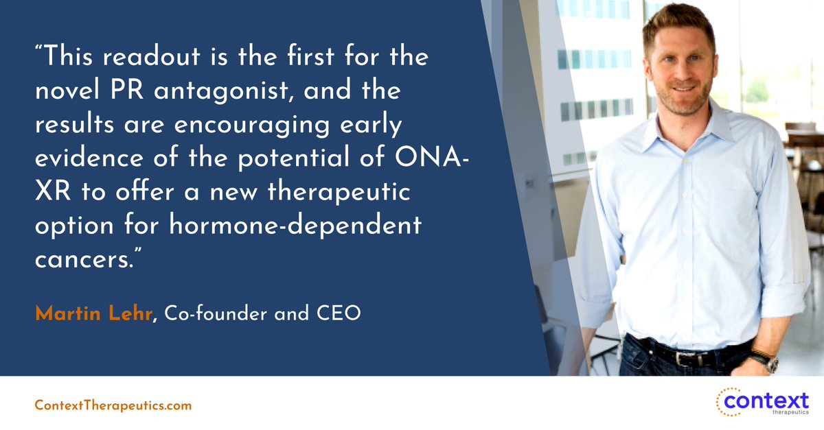 #SABCS21: #clinicaltrial data of our PR antagonist ONA-XR in early #breastcancer presented by @_SOLTI showed decreased proliferation in high PR+ tumors, implying an increased chance of tumor response to anti-estrogen therapy when combined w/ONA-XR. $CNTX ir.contexttherapeutics.com/news-releases/…