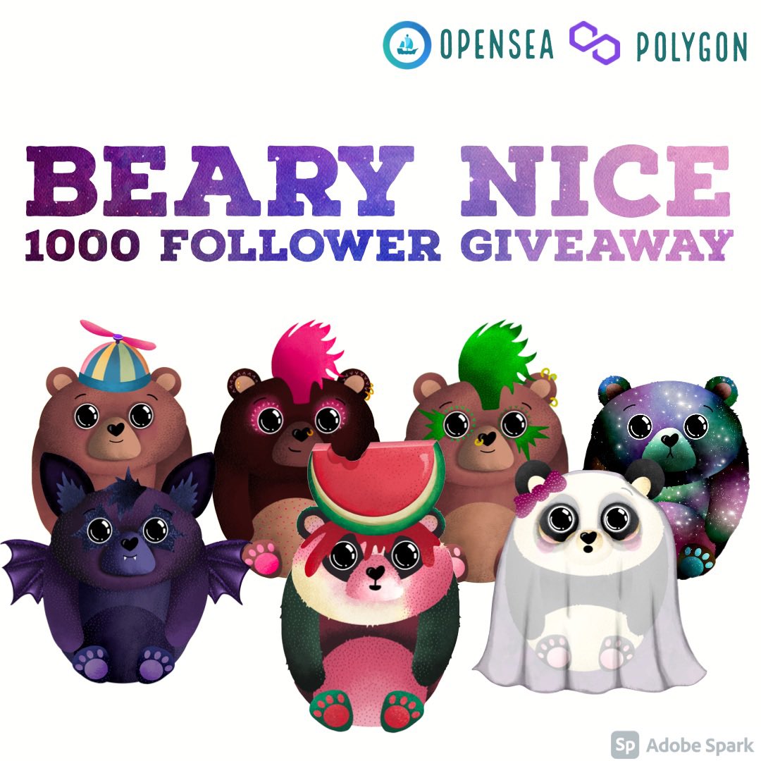 Amydoodles_'s tweet photo. ✨1k GIVEAWAY✨ 

To celebrate 1000 followers, I’ll be giving away one Beary Nice bear of your choice, 0.006 $ETH and under🐻💗

✨To enter: 

1️⃣ Like &amp; RT
2️⃣Follow me
3️⃣Comment your favourite bear and tag 3 friends!

https://t.co/FX0BzrZxiE

Ends 12/12/21!

#NFT #NFTCommunity https://t.co/stiP2S4UMb