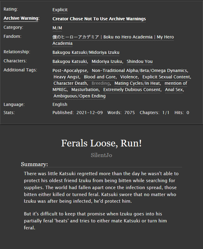 Hope you're ready to go feral over my contribution to the Apocalypse: Contagion zine, where Omegaverse meets zombie apocalypse! 

You can still get your own pdf copy of Contagion during Leftover Sales! tinyurl.com/3v59v26k

archiveofourown.org/works/35611930 <a href="/bkdkapocalypse/">Contagion: A BKDK Zombie Zine | COMPLETE 🧟‍♀️</a>