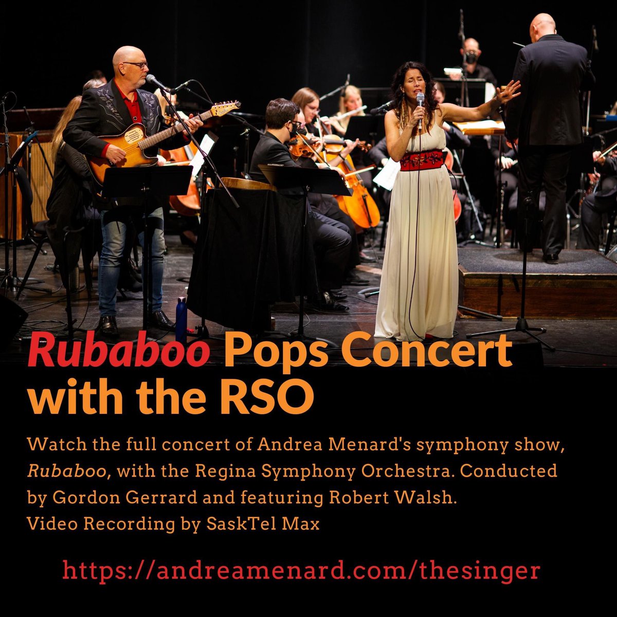 andreamenard's tweet photo. Proud to share Rubaboo, my symphony pops concert with @ReginaSymphony 
Conducted by @GordonTGerrard 
I am so happy to bring you songs and stories from my Metis history, culture, and heart. 
Thank you to SaskTel Max
#metisartist 
#symphonyshow
#Metisculture
#Rubaboo 
#concert https://t.co/WknjIOsBfi
