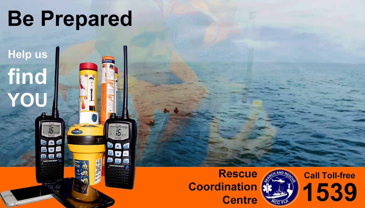 Office of the FMSRCC, Republic of Fiji Navy (@fmsrcc) on Twitter photo If you’re heading out on the water, #BePrepared so we can find you if you’re in distress
❗️Get a 406MHz distress beacon & register via email to operations@rccfiji.org
❗️Keep your phone safe in a waterproof pouch
❗️VHF Marine radio
❗️Lifejacket, Flares
❗️Check weather forecast If you’re heading out on the water, #BePrepared so we can find you if you’re in distress
❗️Get a 406MHz distress beacon & register via email to operations@rccfiji.org
❗️Keep your phone safe in a waterproof pouch
❗️VHF Marine radio
❗️Lifejacket, Flares
❗️Check weather forecast