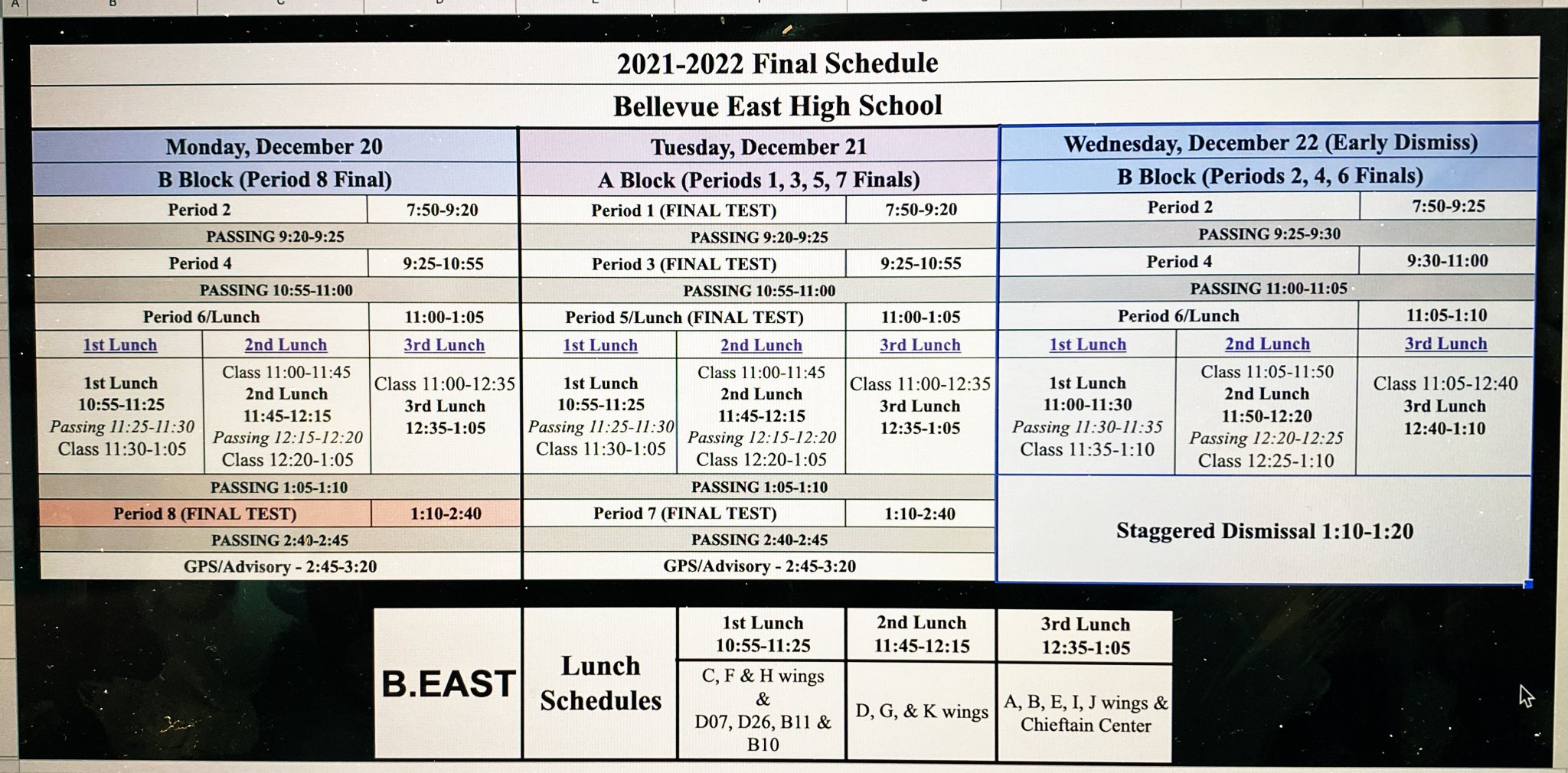 Bellevue East on X: "📢 Check it out!! This semesters final schedule is  below 👀 #FinishStrong https://t.co/TSi6qSQBXG" / X