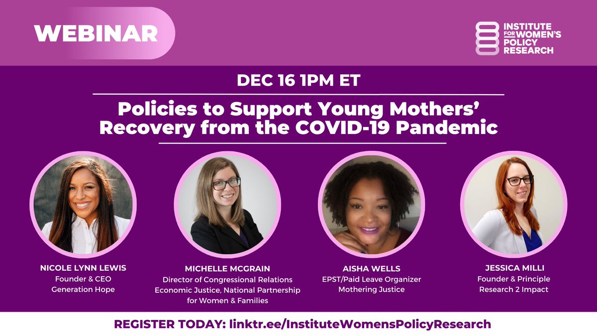 65% of #singlemoms said they worried about paying their bills at the height of the pandemic.

JOIN our experts on Dec. 16 at 1PM ET for a discussion of how to level the playing field for #workingparents during the COVID-19 recovery period.

REGISTER today! linktr.ee/InstituteWomen…