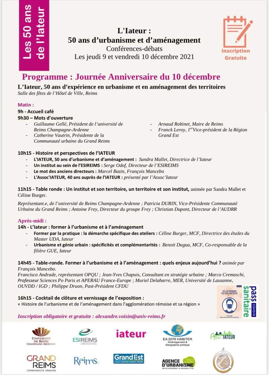AssocIATEUR's tweet photo. Demain, deuxième et dernière journée des conférences-débats à l’occasion des 50 ans de l’IATEUR @urbareims 🥳.
Pour ceux et celles qui ne peuvent venir. Nous vous invitons à regarder le live sur la page Youtube de l'URCA dès 9h ! 
À demain https://t.co/Qcsp6LLNe8
