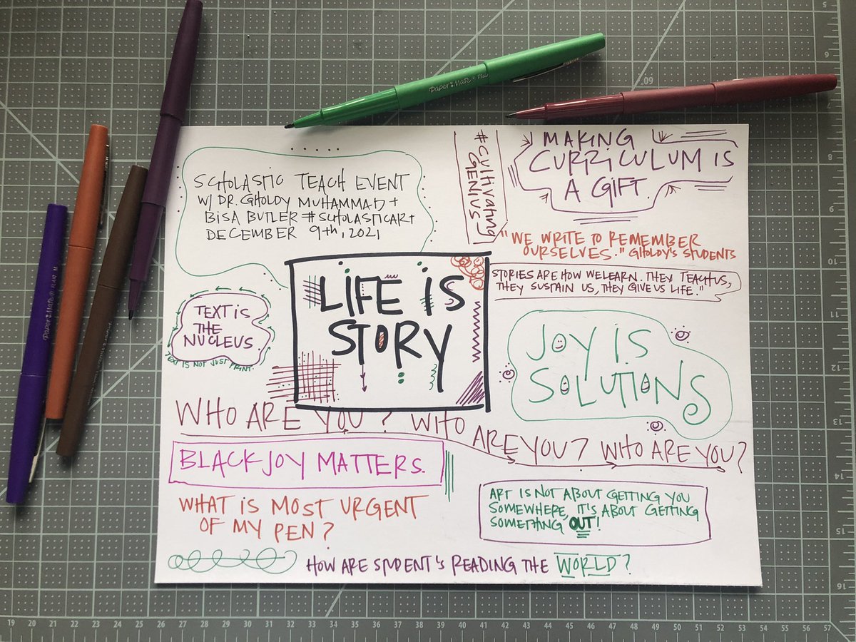 notetaking during @ScholasticTeach’s event “Storytelling through Art” with <a href="/GholdyM/">Gholdy Muhammad</a> and <a href="/BisaButler/">Bisa Butler</a>. #ScholasticArt #CultivatingGenius