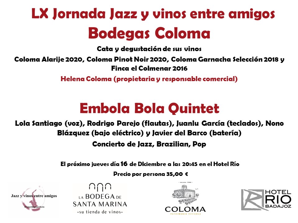 JesusFerrer7's tweet photo. @JyVentreamigos celebra el próximo día 16 su LX Jornada con una maravillosa propuesta "Cena maridaje con jazz en directo" @BodegasColoma @labodegadestama https://t.co/Xp3c7oEtBf