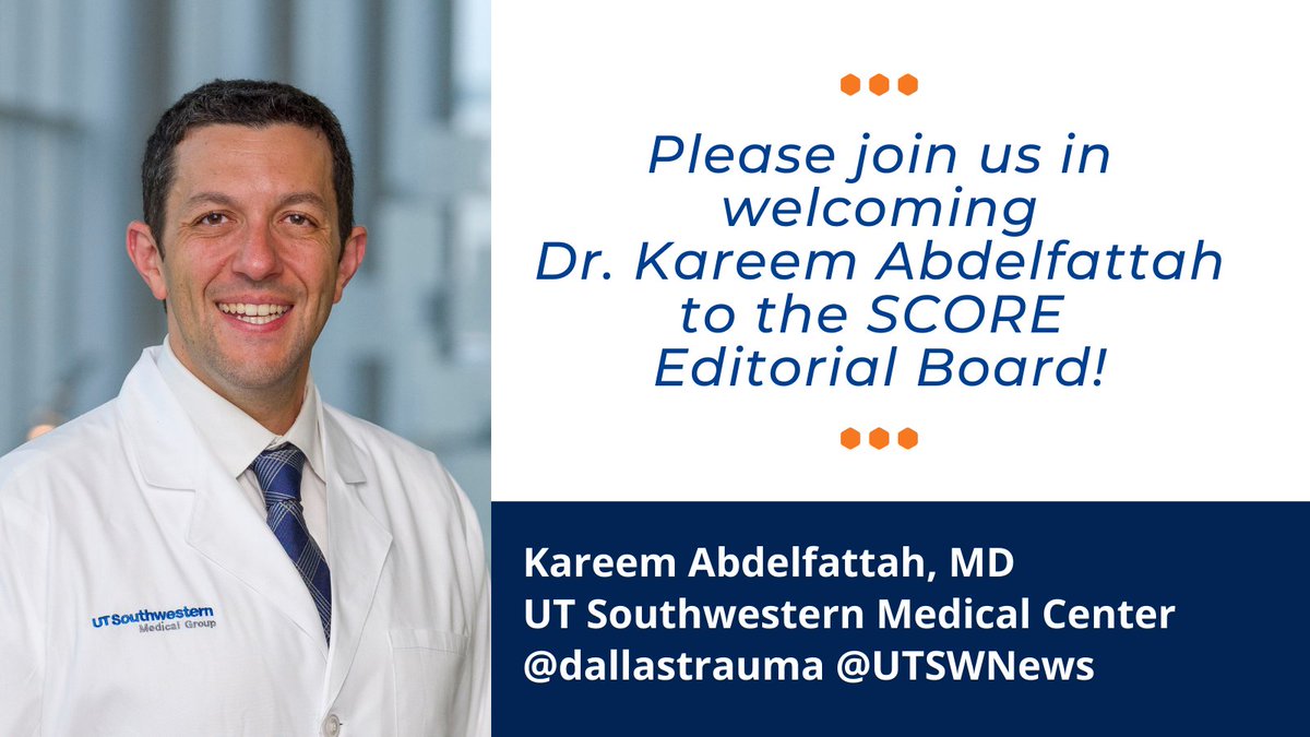 SCORE Surgery (@scoresurg) on Twitter photo Please join us in welcoming Dr. Kareem Abdelfattah <a href="/dallastrauma/">Kareem Abdelfattah</a> @UTSWNews to the SCORE Editorial Board! Dr. Abdelfattah is also next week's SCORE School presenter. Thank you for dedicating your time and expertise to #surgical #education. <a href="/AmBdSurg/">American Board of Surgery</a> <a href="/APDSurgery/">APDS surgery</a> <a href="/Surg_Education/">Association for Surgical Education</a> Please join us in welcoming Dr. Kareem Abdelfattah <a href="/dallastrauma/">Kareem Abdelfattah</a> @UTSWNews to the SCORE Editorial Board! Dr. Abdelfattah is also next week's SCORE School presenter. Thank you for dedicating your time and expertise to #surgical #education. <a href="/AmBdSurg/">American Board of Surgery</a> <a href="/APDSurgery/">APDS surgery</a> <a href="/Surg_Education/">Association for Surgical Education</a>