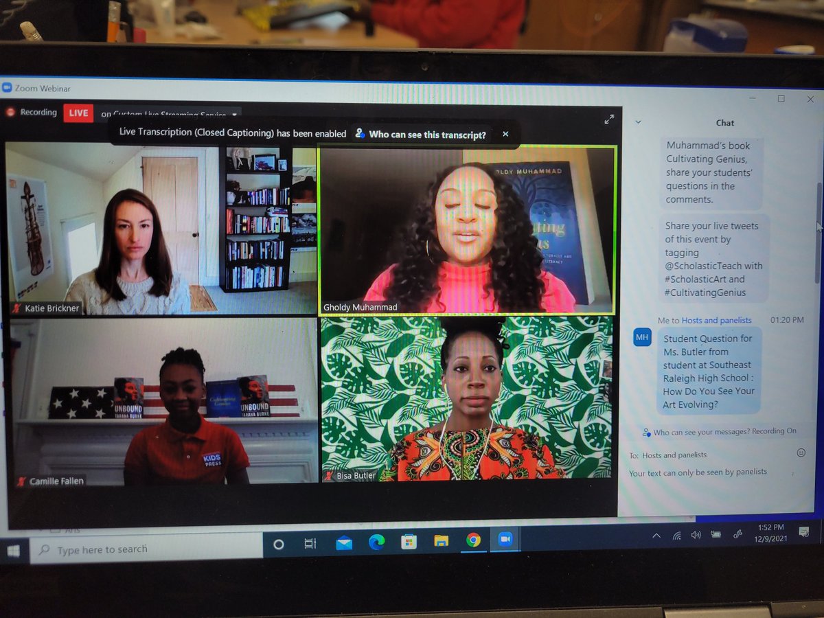 SRMHSart's tweet photo. Great @ScholasticTeach webinar with @GholdyM and @BisaButler today. While @SRMHSart Advanced Honors Art students viewed live, we were excited to hear @SRMHSpride shouted out as Ms Butler responded to one of our questions! #ScholasticArt #CultivatingGenius https://t.co/WzciUgNR0a