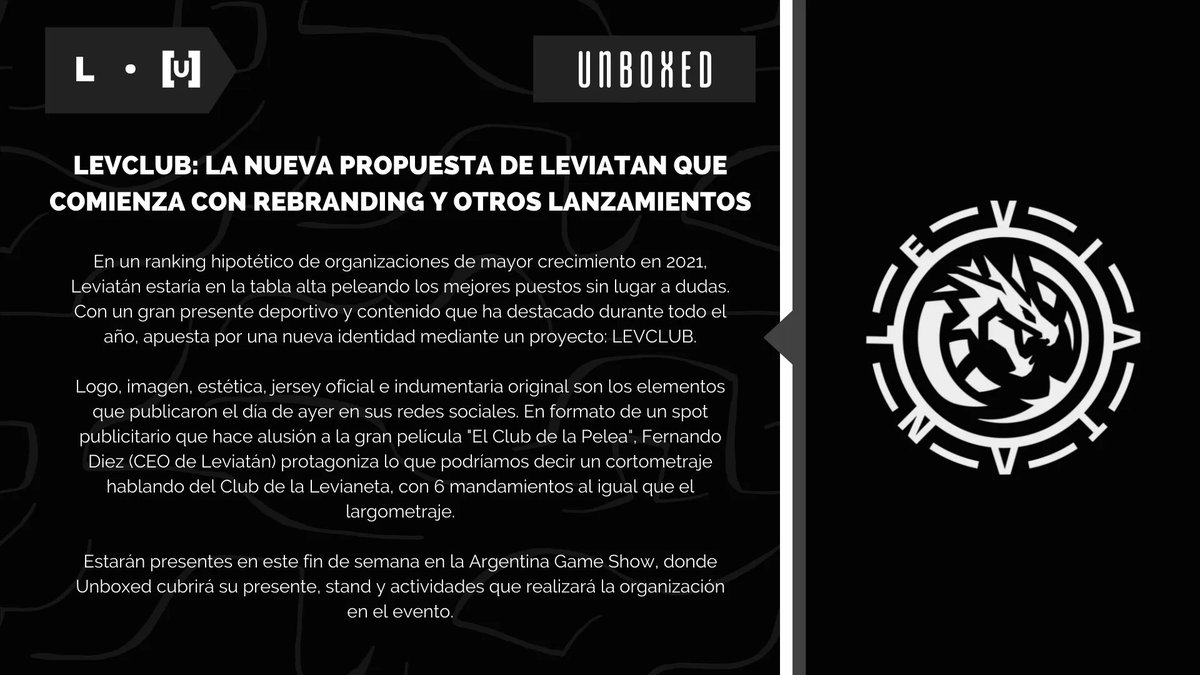 #UXRec | #LEVCLUB: La propuesta de <a href="/LeviatanGG/">LEVIATAN</a> para lanzar nueva imagen y nueva indumentaria 💥