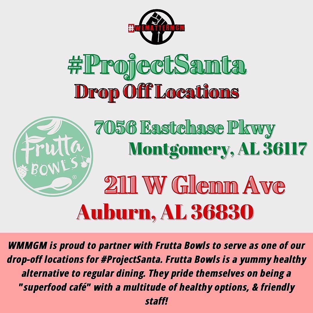 grcjcksn's tweet photo. #WMMGM is excited to announce a couple new partners for #ProjectSanta! We have partnered with Frutta Bowls &amp; The Magnolia at Auburn to be our Toy Drive drop off locations. Look for one of our boxes to be set up in any of these locations! https://t.co/1t3EYALQA1