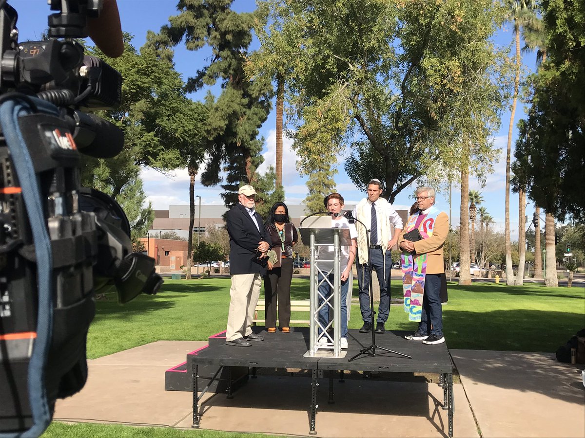 As Biden’s Summit for Democracy begins and the young hunger strikers meet with Sinema, veterans &amp; faith leaders gather at our Capitol to support the Arizona hunger strike for democracy. The strike will continue until the Senate passes the Freedom to Vote Act.

#RightsBeforeRecess