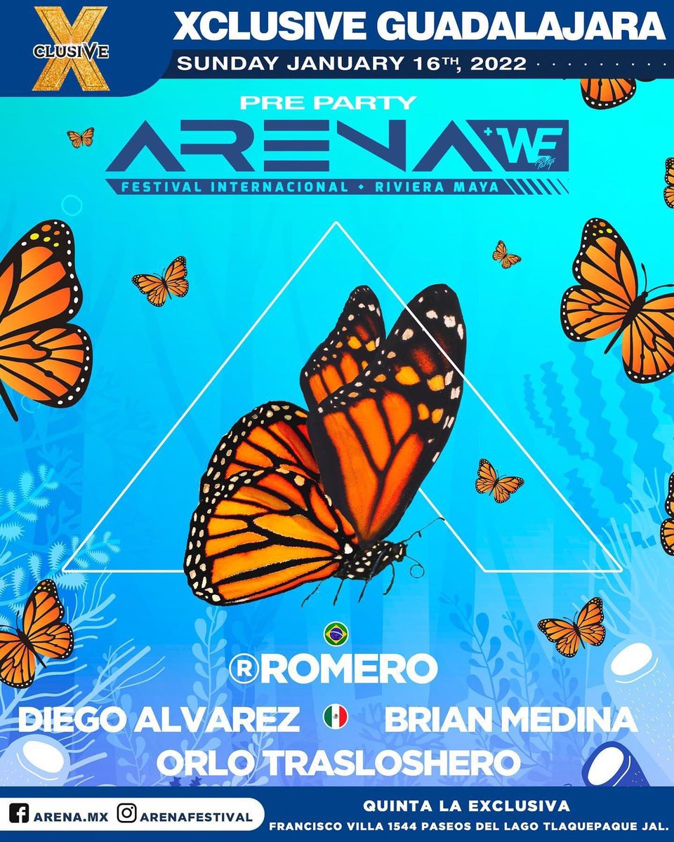 arenafestival's tweet photo. Guadalajara, ¡nos volvemos a ver muy pronto!
El próximo 18 de enero 2022, nos vemos en Xclusive #GDL para nuestra pre-party en tierras tapatías. 

🎧 Line up: DJ Romero, Diego Alvarez, Brian Medina y Orlo Trasloshero.  

#Arena22 #ArenaFestival #ArenaWe https://t.co/BjJOffRtND