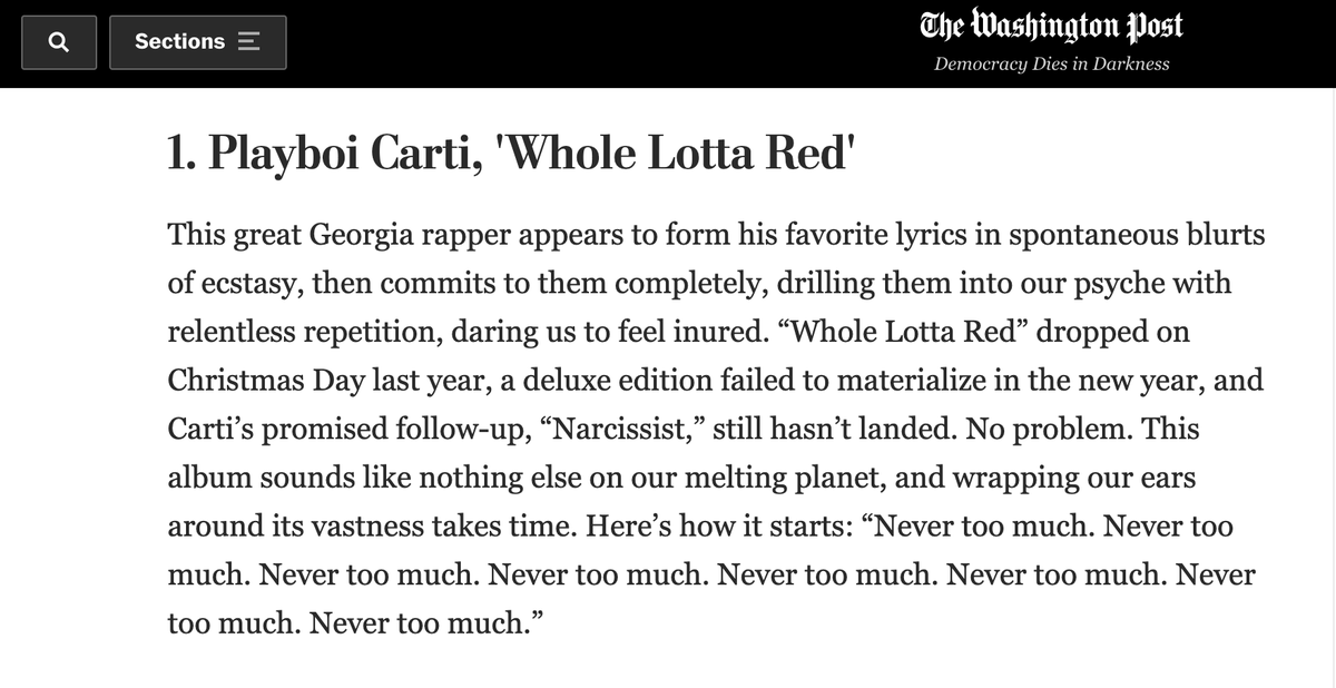 notbobbalam's tweet photo. Washington Post ranking both Playboi Carti &amp; Yeat in their top 10 albums in 2021 is the most unexpected thing ever 😭 https://t.co/pnsP1DnWxx