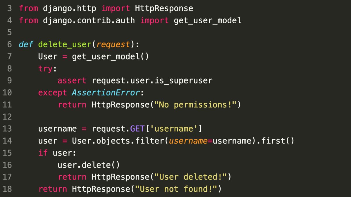 SonarSource's tweet image. Can you spot the vulnerability? #codeadvent2021 #python #django 

What can go wrong at runtime?
