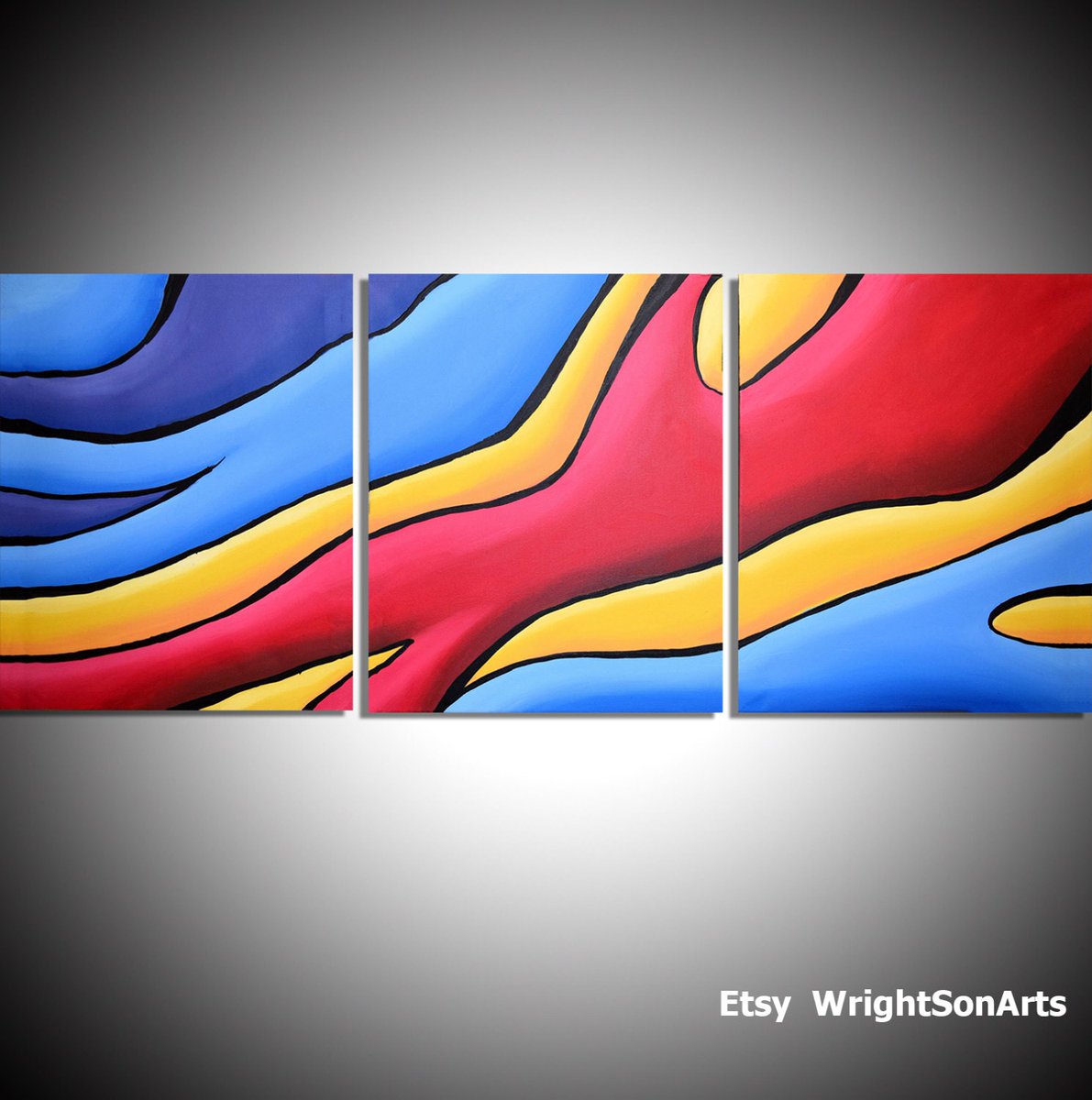 large wall canvas art triptych graffiti original decal 3 panel contemporary acrylic abstract modern three 48 x 20' wrightsonarts tuppu.net/bde9b5de #Etsy #acrylic #painting #canvas #MyNewTag #wallart #GraffitiArtCanvas