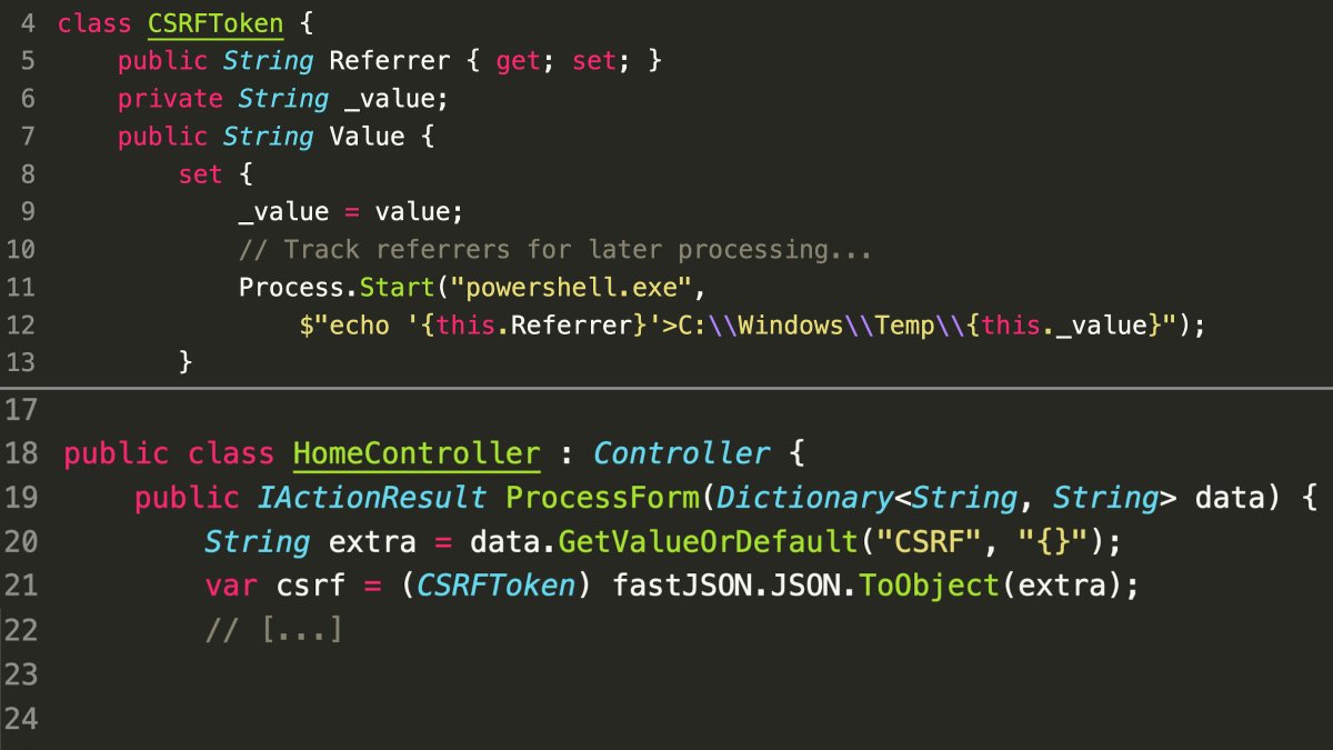 SonarSource's tweet image. Can you spot the vulnerability? #codeadvent2021 #csharp 

You can never get wrong with JSON.