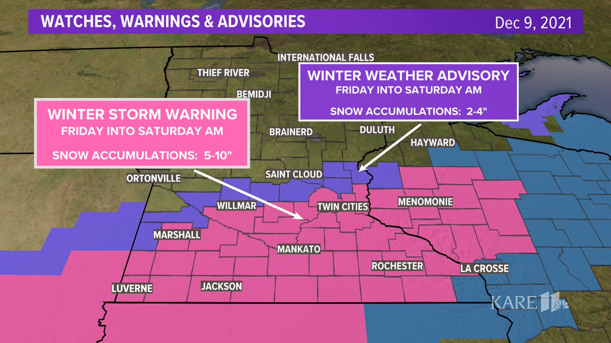 A winter storm warning has been expanded into more of the Twin Cities metro area for Friday into Saturday, with the heaviest snow expected in southern Minnesota. https://t.co/NO1XtZH7Dj #kare11weather https://t.co/PMEhHm1dWn