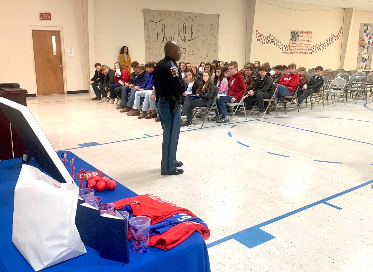 ABC_underage's tweet image. Laura Liveoak of MADD and State Trooper Reginal King were featured speakers at today's Under Age, Under Arrest program at Pickens Academy in Carrollton. Mrs. Liveoak's daughter, Marlena, was killed by an impaired driver in 2018. Dean Argo of the ABC Board emceed the program.