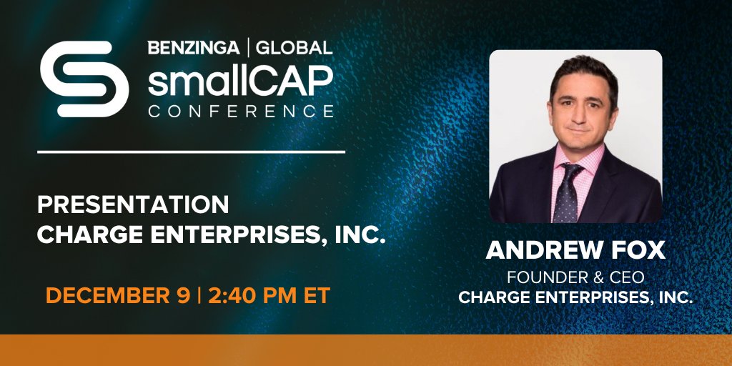 Benzinga's tweet image. UP NEXT at our Small Cap Conference is @Andrew_Fox_ of @Chargecorp $CRGE  — Don’t miss your chance to hear this company’s seamless end-to-end solutions for electrical charging and intelligent networks! hubs.ly/H0_Y4FD0 #BZSmallCap #stocks #trading #investing