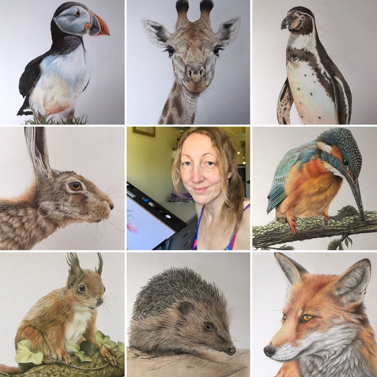 Some of my wildlife drawings from this year (+me). I’m so grateful to all of my customers. You don’t know how much each purchase means to me! I’ve not made a penny in the past few weeks though, but am really hoping that things will pick up next year🤞. #drawing #artvartist2021