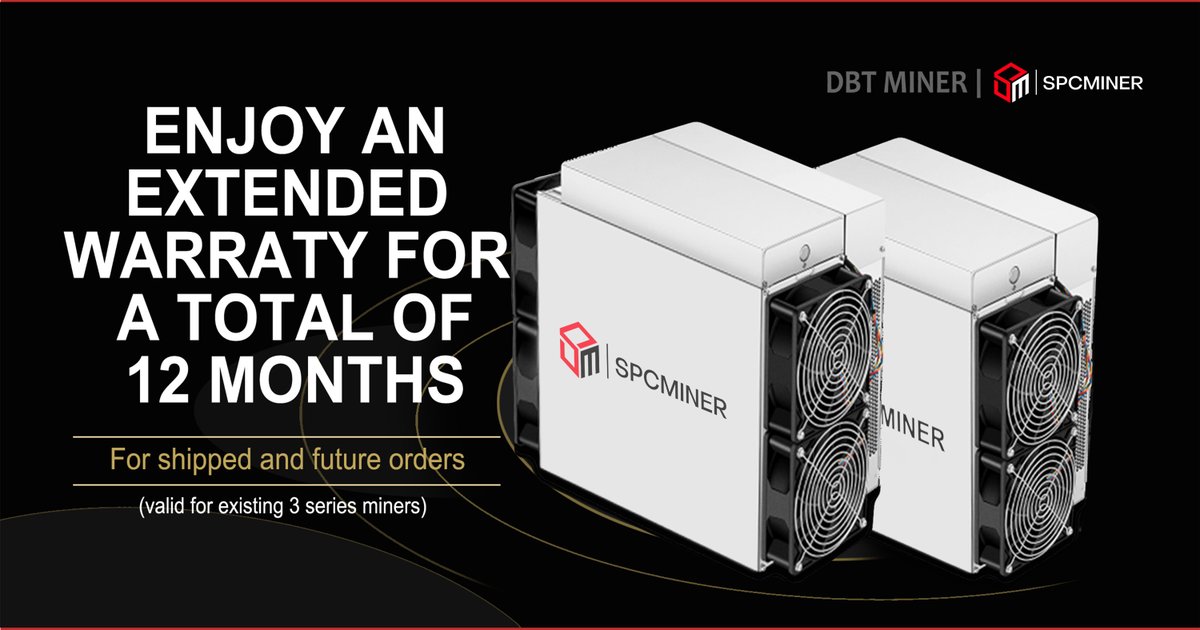 spcminer's tweet photo. SPCMINER offers customers an extended warranty for the S18, S18+ S21 miners for a total of 12 months! The extended warranty applies to shipped and future orders. https://t.co/FJZhrCxDQp