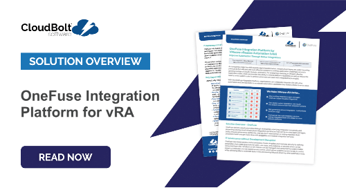CloudBoltSW's tweet photo. Improve automation for #VMware vRealize Automation (#vRA) through better integrations. Learn more about how the #OneFuse Integration Platform solution works. https://t.co/CUYz9afpr1 https://t.co/kpDTGgKPrS