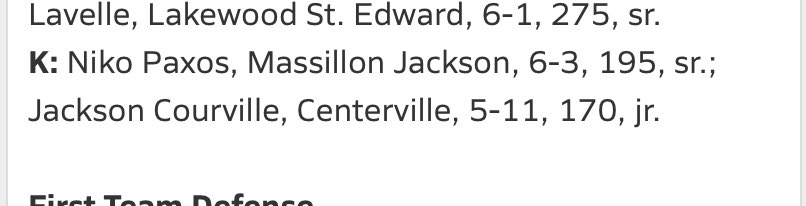 Honored to receive 1st team all ohio!