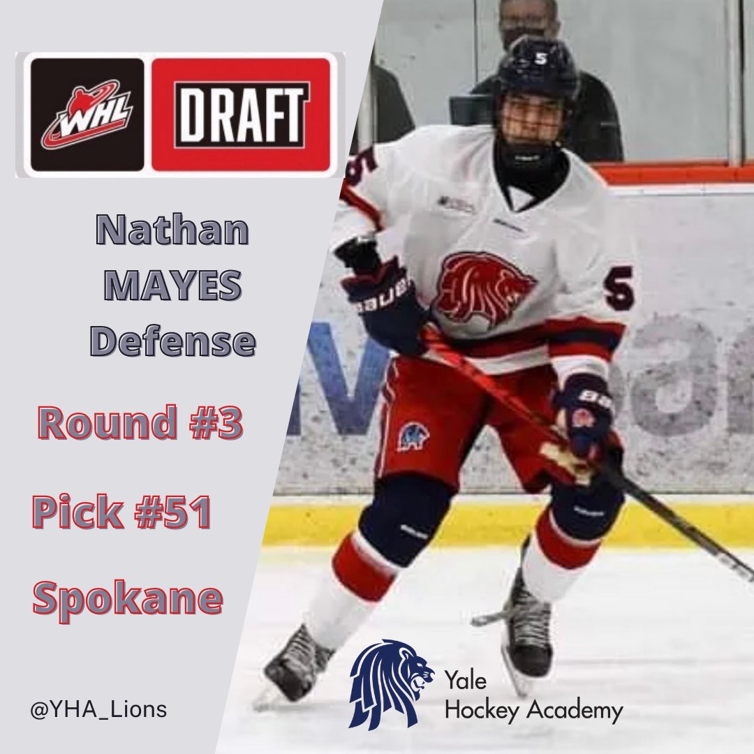 🚨 WHL DRAFT 🚨

Congrats to <a href="/natejmayes/">Nathan Mayes</a> on being drafted by the <a href="/spokanechiefs/">Spokane Chiefs</a> 

“I’ve been excited and dreaming of being drafted into the <a href="/TheWHL/">Western Hockey League</a> for a long time” ~ N. Mayes 🦁