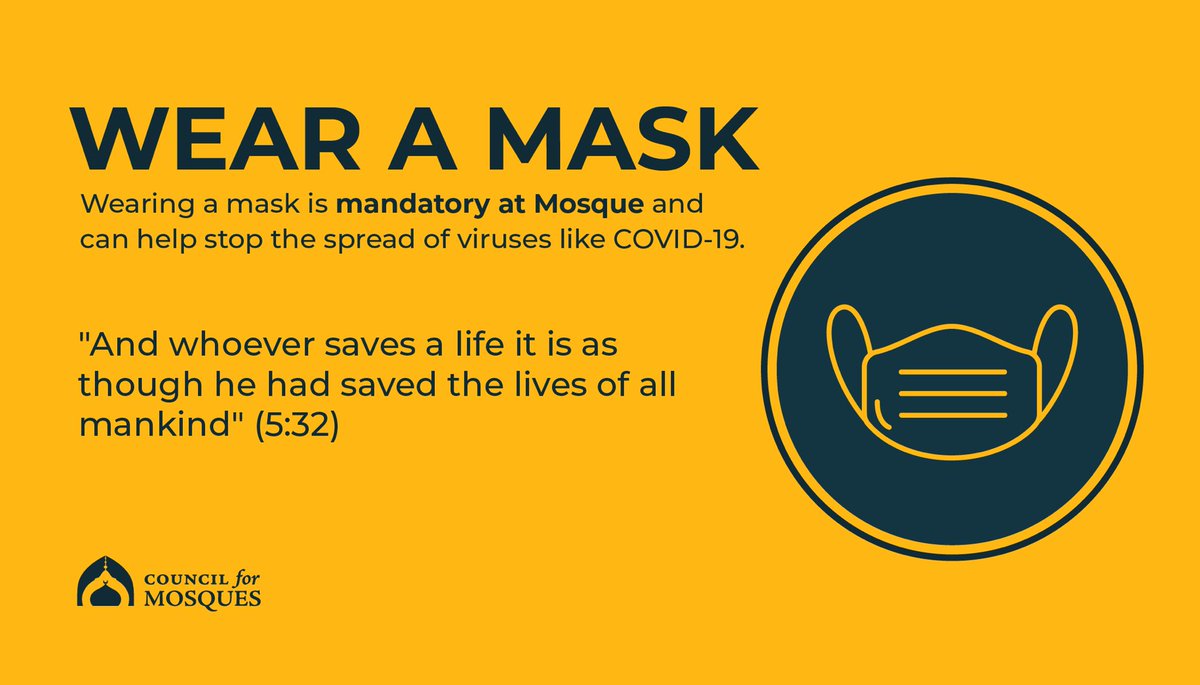 Council for Mosques (Bradford) (@council4mosques) on Twitter photo Wearing a mask is mandatory at Mosque and can help stop the spread of viruses like COVID-19.
โ๐๐ป๐ฑ ๐๐ต๐ผ๐ฒ๐๐ฒ๐ฟ ๐๐ฎ๐๐ฒ๐ ๐ฎ ๐น๐ถ๐ณ๐ฒ ๐ถ๐ ๐ถ๐ ๐ฎ๐ ๐๐ต๐ผ๐๐ด๐ต ๐ต๐ฒ ๐ต๐ฎ๐ฑ ๐๐ฎ๐๐ฒ๐ฑ ๐๐ต๐ฒ ๐น๐ถ๐๐ฒ๐ ๐ผ๐ณ ๐ฎ๐น๐น ๐บ๐ฎ๐ป๐ธ๐ถ๐ป๐ฑโ (๐ฑ:๐ฏ๐ฎ) Wearing a mask is mandatory at Mosque and can help stop the spread of viruses like COVID-19.
โ๐๐ป๐ฑ ๐๐ต๐ผ๐ฒ๐๐ฒ๐ฟ ๐๐ฎ๐๐ฒ๐ ๐ฎ ๐น๐ถ๐ณ๐ฒ ๐ถ๐ ๐ถ๐ ๐ฎ๐ ๐๐ต๐ผ๐๐ด๐ต ๐ต๐ฒ ๐ต๐ฎ๐ฑ ๐๐ฎ๐๐ฒ๐ฑ ๐๐ต๐ฒ ๐น๐ถ๐๐ฒ๐ ๐ผ๐ณ ๐ฎ๐น๐น ๐บ๐ฎ๐ป๐ธ๐ถ๐ป๐ฑโ (๐ฑ:๐ฏ๐ฎ)