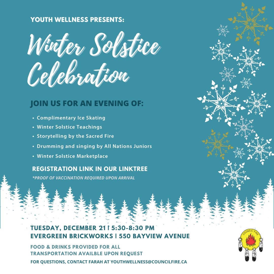 TOCouncilFire's tweet photo. On Tuesday, Dec 21 from 5:30-8:30pm, join Toronto Council Fire at Evergreen Brickworks for an evening of ice skating, heartwarming meals, storytelling, and games in celebration of the Winter Solstice! 

https://t.co/mb2LEYJCkR https://t.co/lFpAlYK6cK