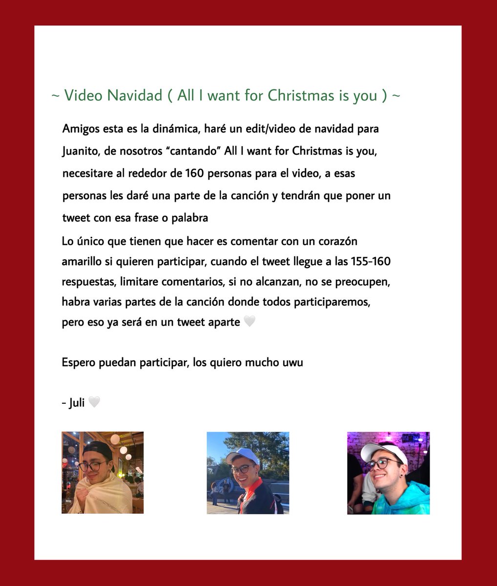JuliLovesSebari's tweet photo. 🤍 ~ COMENTEN AQUÍ SI QUIEREN PARTICIPAR ~ 🤍

Rt y fav se agradecen uwu 🎄❄️ https://t.co/zM7MG75501