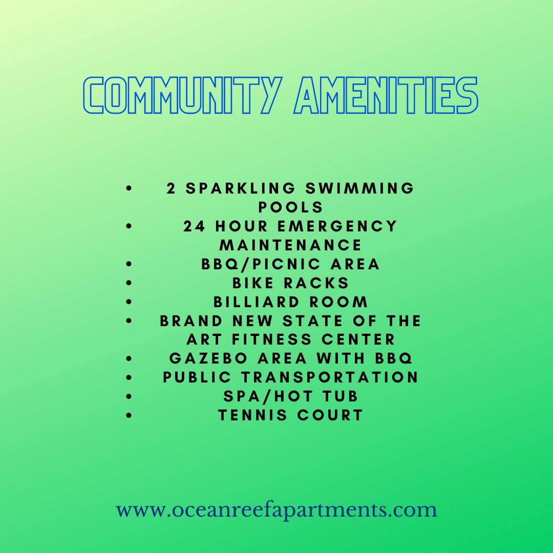 OceanReefatSP's tweet photo. Here are just a few of the cool community amenities you'll experience at your new apartment!   https://t.co/wIO7UmcEd3 https://t.co/7xVho0hNJJ