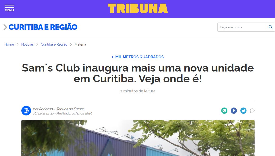 uffizicom's tweet photo. A inauguração do novo Sam's Club, cliente Uffizi, em Curitiba, foi notícia nos principais veículos da capital paranaense https://t.co/1Qq8biQRpf