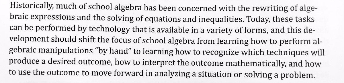 doingmath's tweet photo. LOUDER! And from the rooftops, please.
“Historically, school algebra has been concerned with rewriting expressions and solving equations and inequalities. Today, these tasks can be performed by technology…” @NCTM @steve_leinwand #MTBoS #iteachmath https://t.co/T6zs6ilryb
