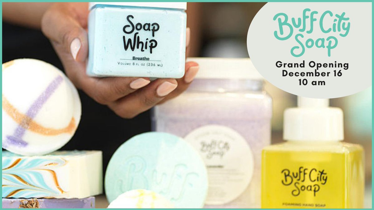 MarketsTC's tweet photo. Exciting News! 🤩 BUFF CITY SOAP will open December 16 at 10 am. Make plans to visit during the
4-Day VIP Weekend Opening - December 16 - 19. Fresh soap, handmade daily, so you can smell wonderful! We can't wait for you to try their famous soaps, bath bombs, laundry soaps + more! https://t.co/PypeOSkv4O
