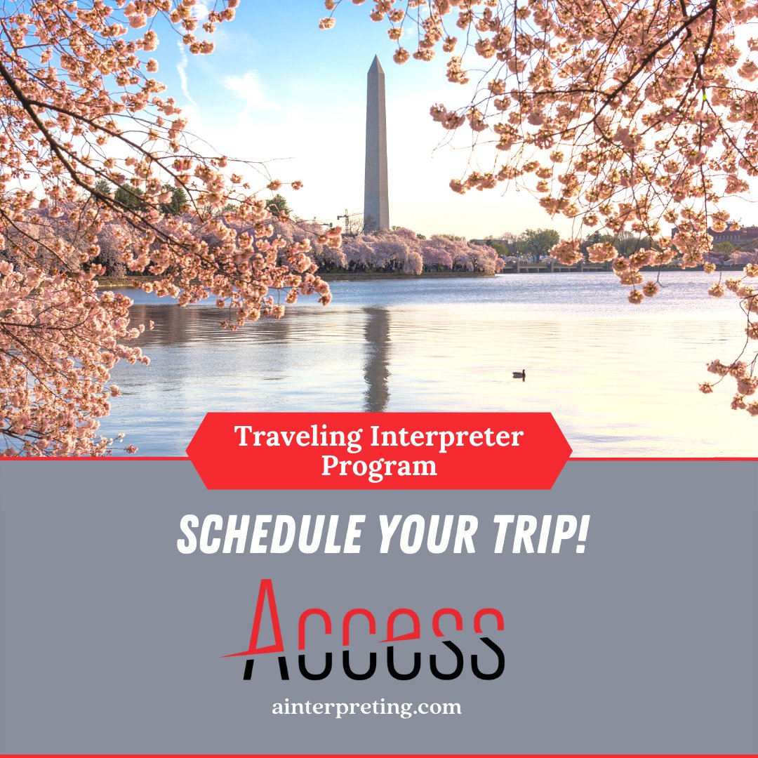 AInterpreting's tweet photo. Have you ever visited DC in the spring? With our Traveling Interpreter Program you can! Out of state certified interpreters who have gone through our screening process are welcome! We will provide a travel and lodging stipend and a minimum of 30 hours of work, paid at DC rates. https://t.co/ubDVjpLPfF