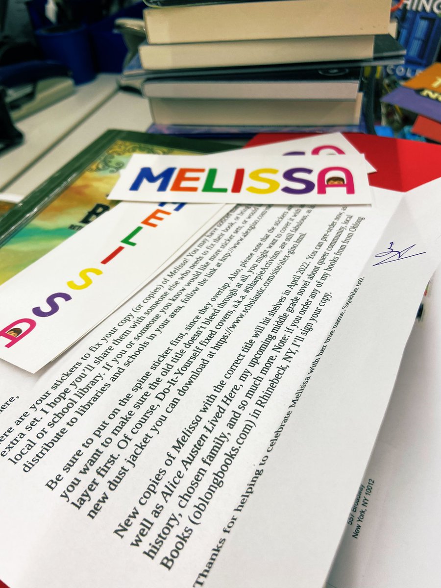Thank you to @lxgino for sending us the cover stickers for their book Melissa. It is such a popular book and I am excited that the BMS students will now read this phenomenal story with its true name. #BMSInspire #librarylife